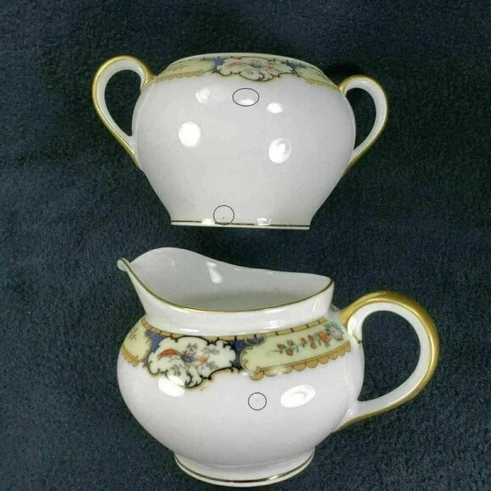 Thomas‎ Bavaria Golden Pheasant Creamer and Sugar Gold Trim Bird Floral Antique